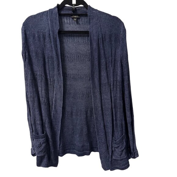 Talbots Petites Navy Open-Front Cardigan Sweater XLP 100% Linen Lightweight Knit - Picture 6 of 12